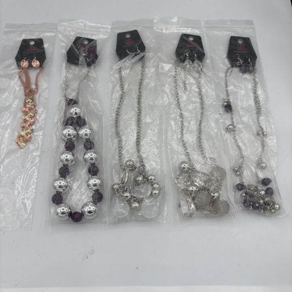 paparazzi Jewelry - Paparazzi Necklaces Earrings Combo Lot of 5 Sets Balls Silver White
